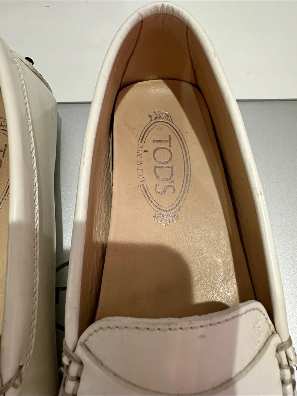 Tod's White Leather Penny Loafers